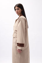 Collar Detail Oversize Beige Trench Coat