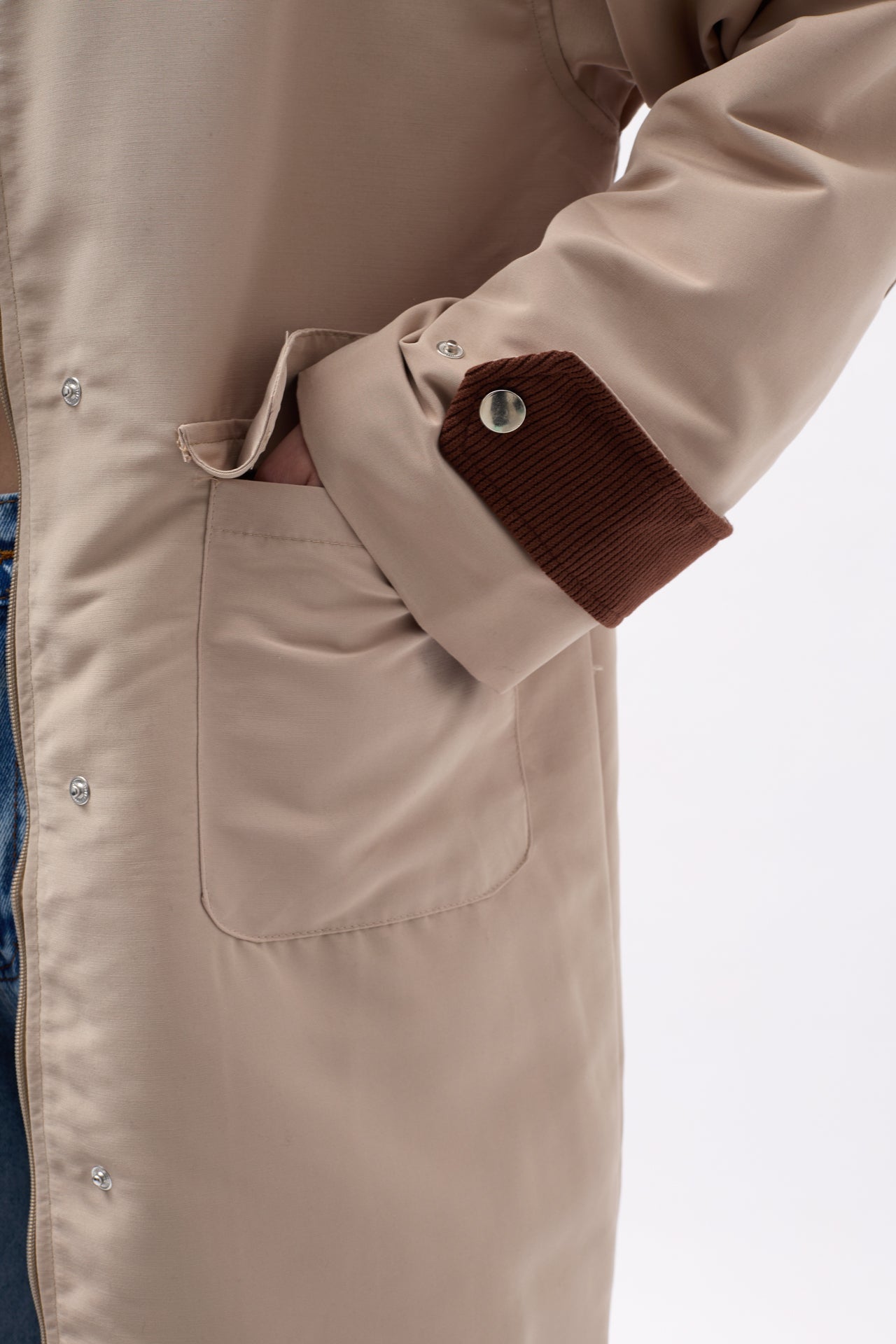 Collar Detail Oversize Beige Trench Coat