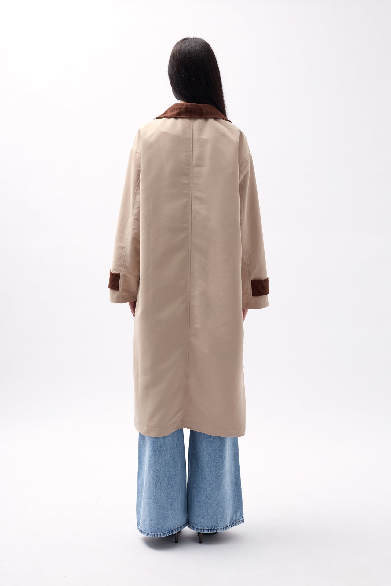 Collar Detail Oversize Beige Trench Coat