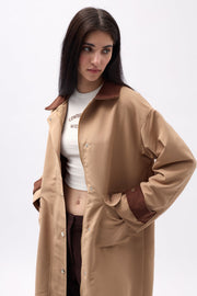 Oversized Brown Trench Coat with Collar Detail
