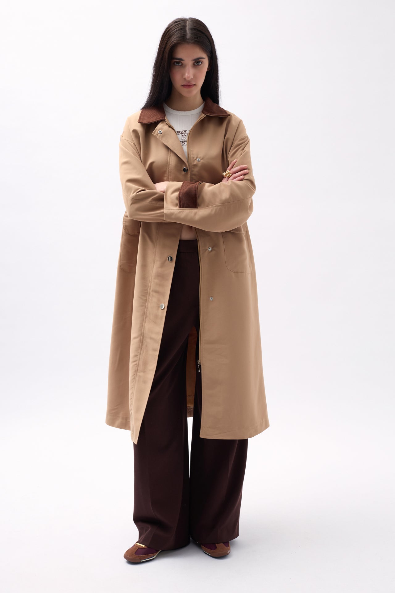 Collar Detail Oversize Brown Trench Coat