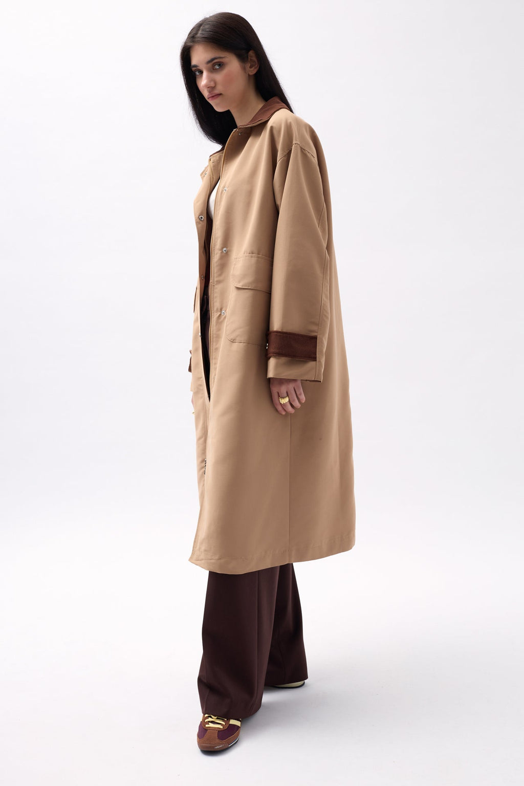Collar Detail Oversize Brown Trench Coat
