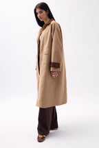 Collar Detail Oversize Brown Trench Coat