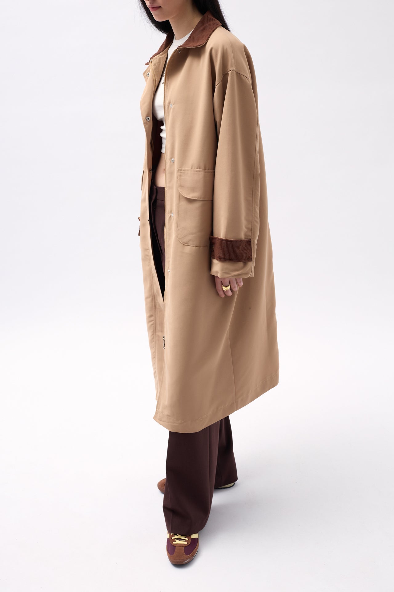 Collar Detail Oversize Brown Trench Coat