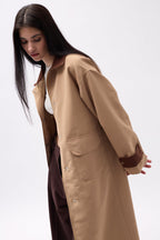 Collar Detail Oversize Brown Trench Coat