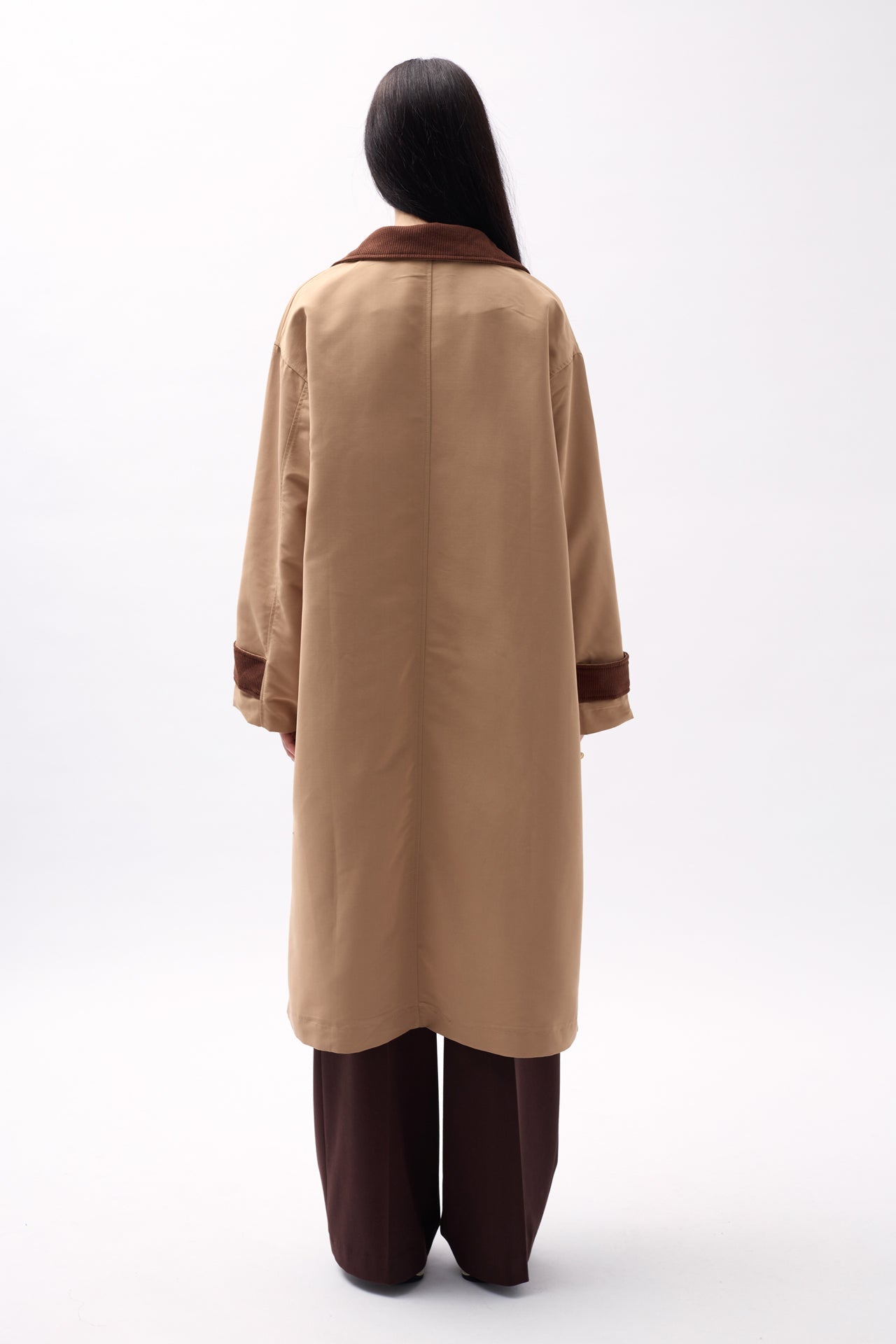 Collar Detail Oversize Brown Trench Coat