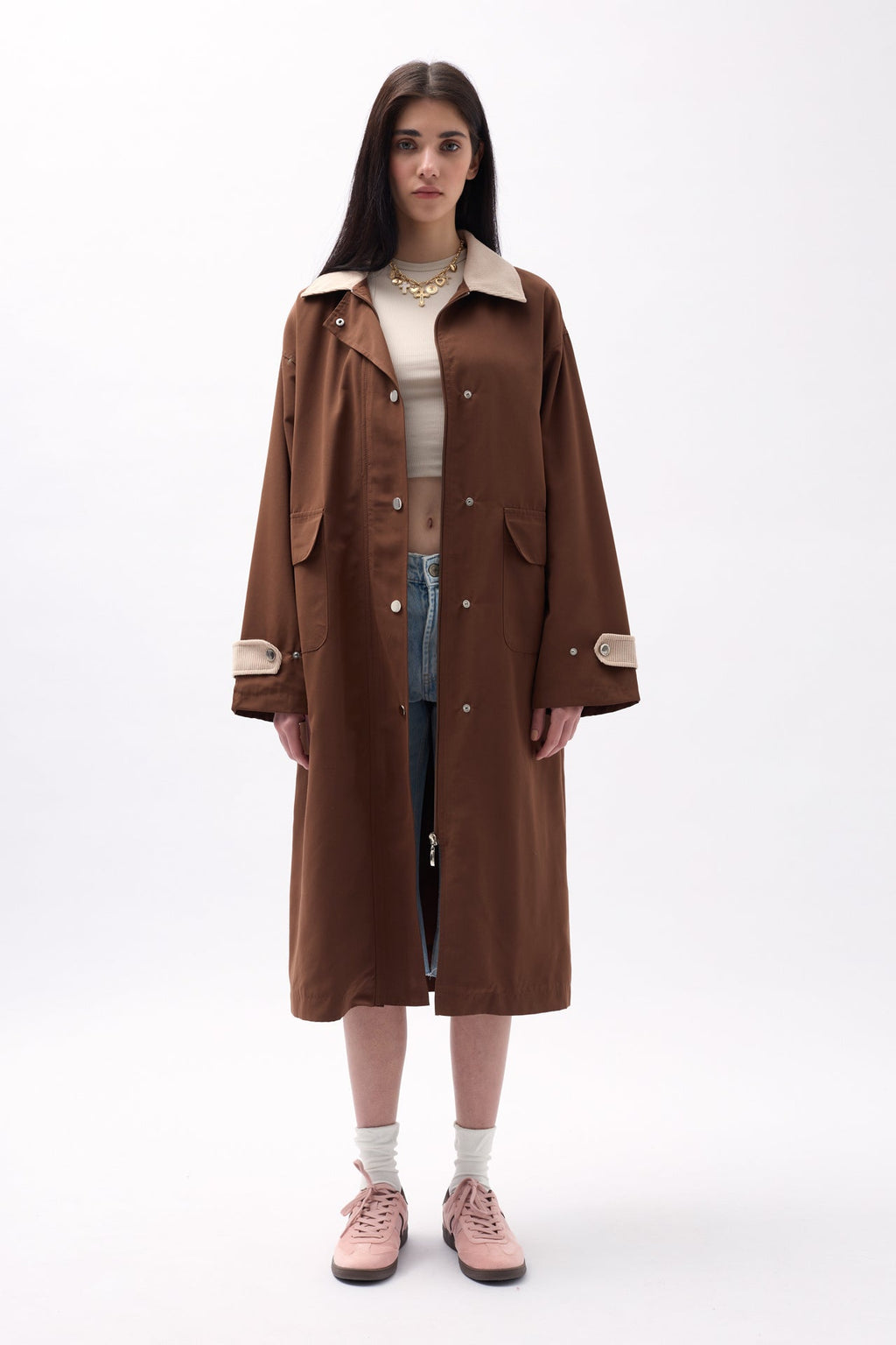 Collar Detail Oversize Dark Brown Trench Coat
