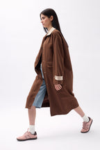 Collar Detail Oversize Dark Brown Trench Coat