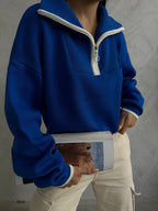 Collar Zipper Detail Saks Oversize Sweater