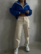 Collar Zipper Detail Saks Oversize Sweater