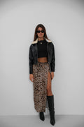 Plush Collar Crop Black Jacket