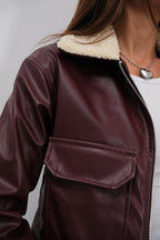Collar Plush Crop Burgundy Jacket