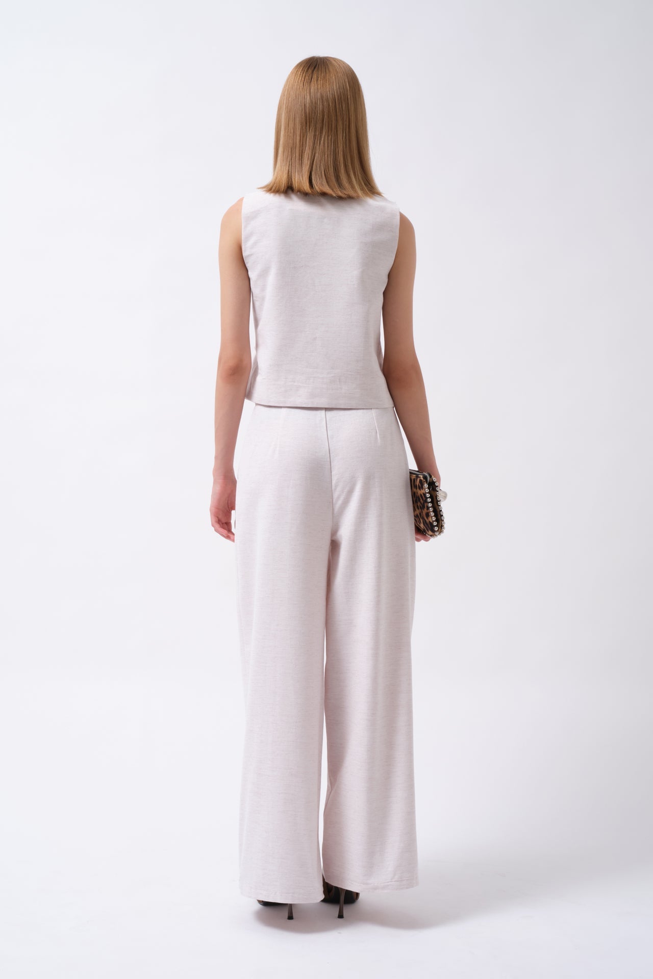Side Button Asymmetric Linen Beige Vest