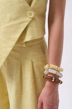 Side Button Asymmetric Linen Yellow Vest