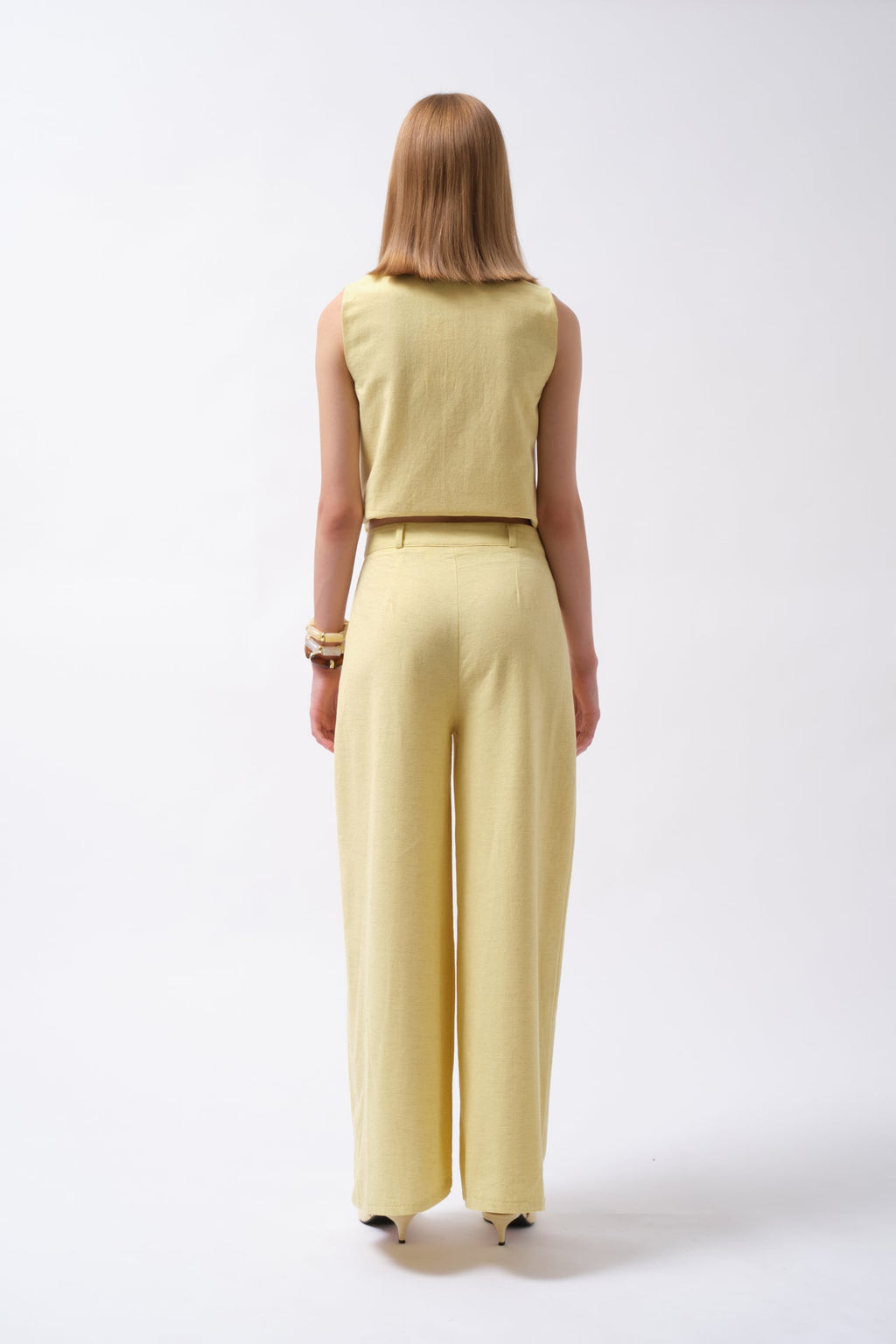 Side Button Asymmetric Linen Yellow Vest