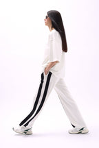 Side Stripe White Sweatpants Bottom