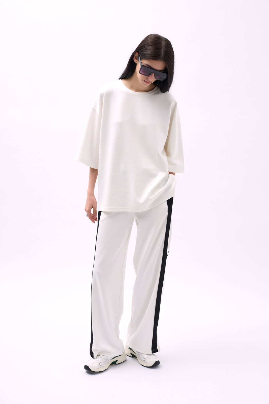 Side Stripe White Sweatpants Bottom