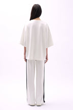 Side Stripe White Sweatpants Bottom