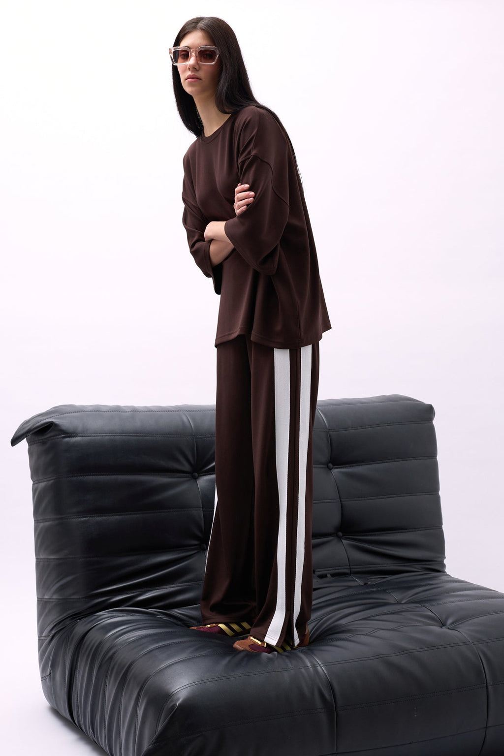 Side Stripe Brown Sweatpants Bottom