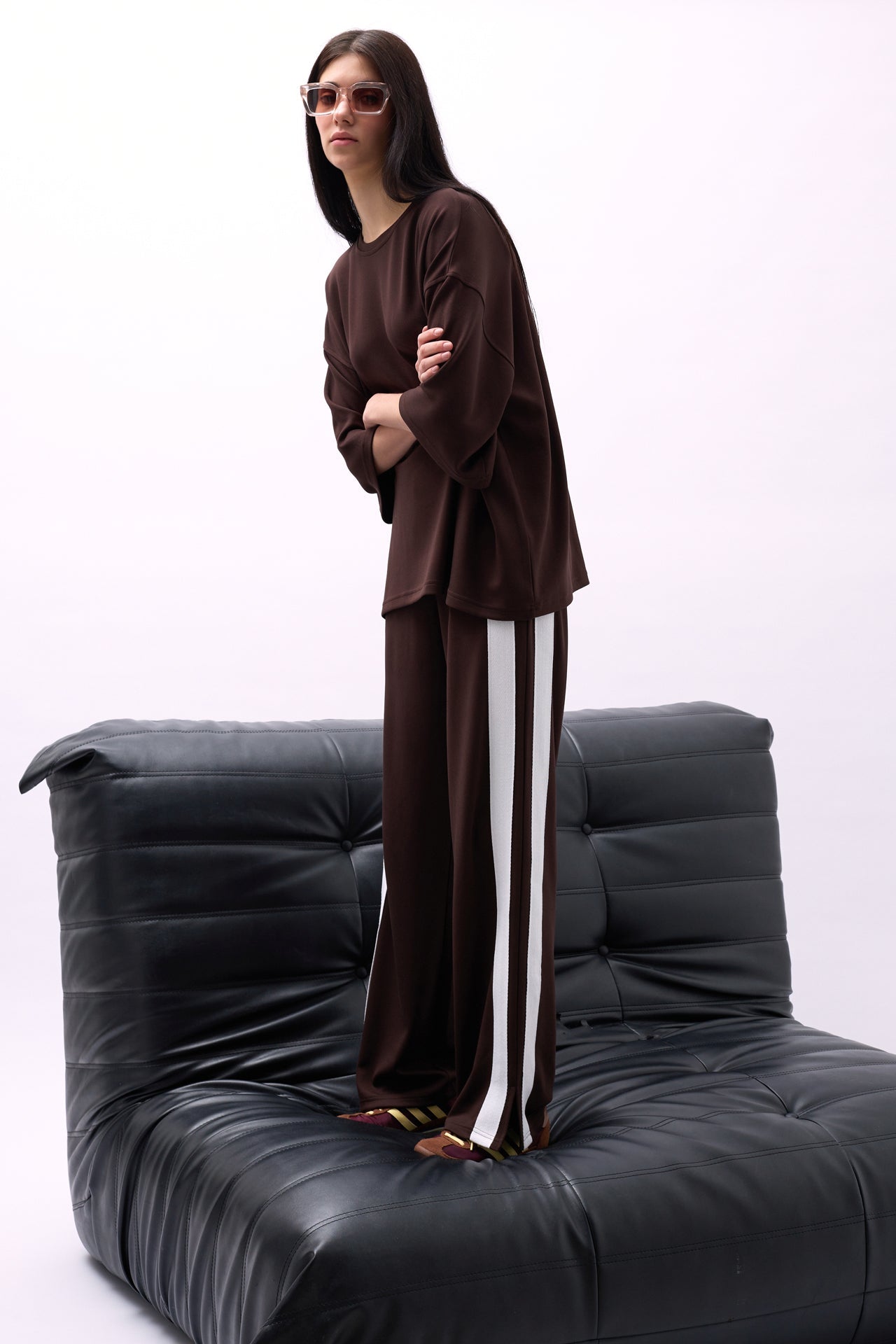Side Stripe Brown Sweatpants Bottom