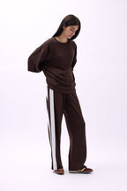 Side Stripe Brown Sweatpants Bottom