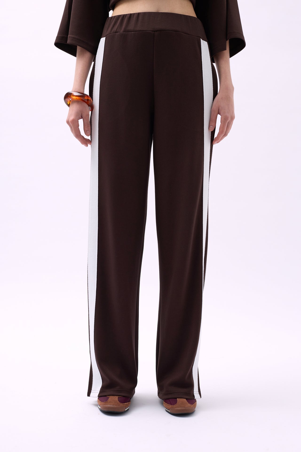 Side Stripe Brown Sweatpants Bottom