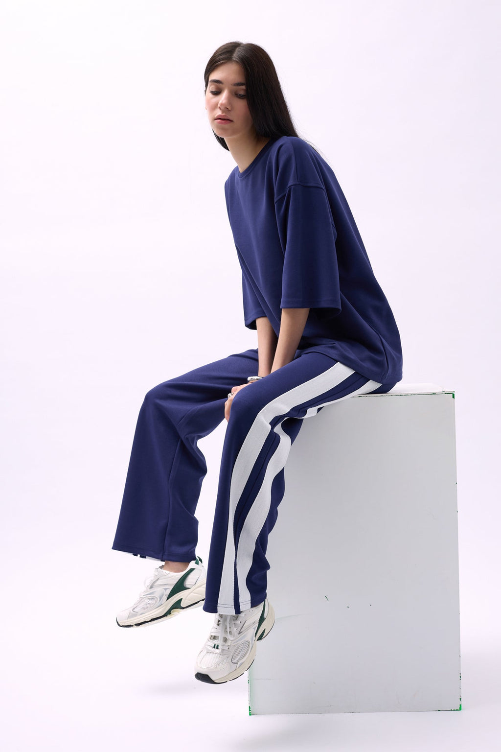 Yan Seritli Navy Sweatshirtpants