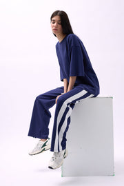 Navy Blue Sweatpants with Side Stripes