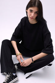 Black Sweatpants with Side Stripes