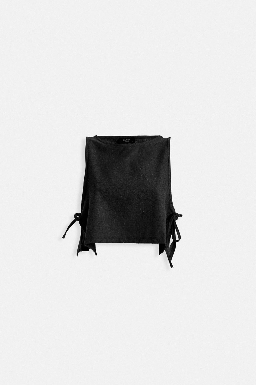 Side Tie Crop Black Blouse