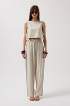 Side Tie Crop Stone Blouse