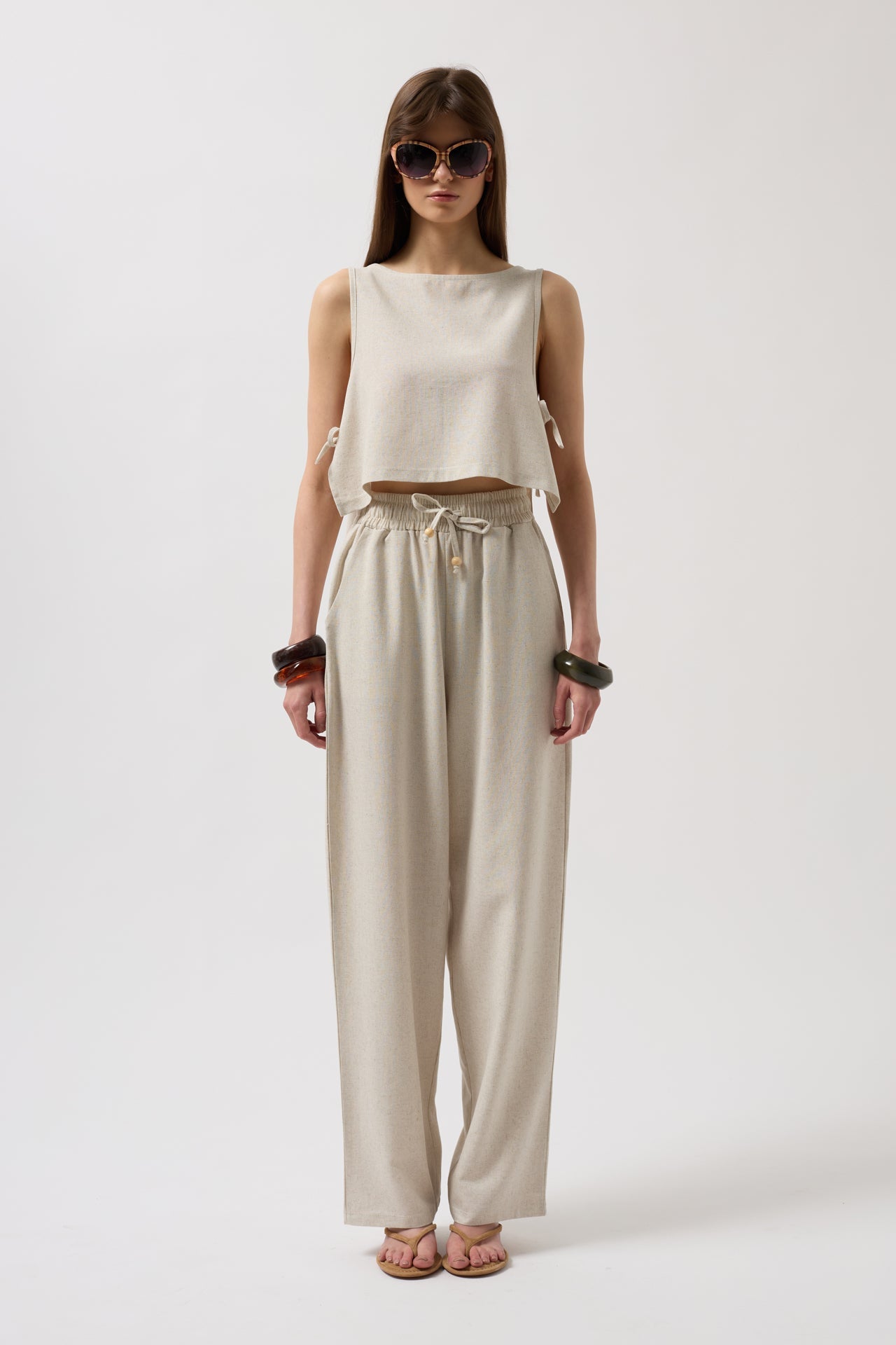 Side Tie Crop Stone Blouse
