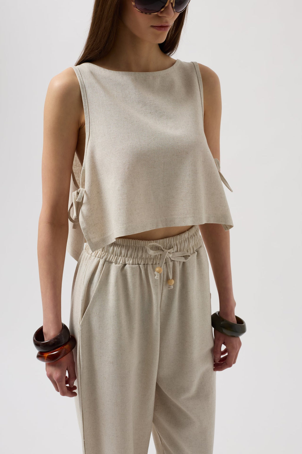 Side Tie Crop Stone Blouse