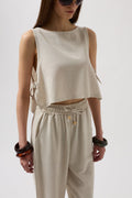 Side Tie Crop Stone Blouse