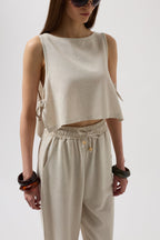 Side Tie Crop Stone Blouse