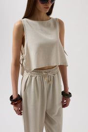 Side Tie Crop Stone Blouse