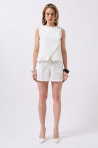 Side Buttoned Woven White Vest