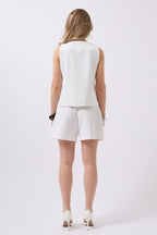 Side Buttoned Woven White Vest