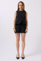 Side Button Woven Black Vest