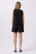 Side Button Woven Black Vest
