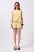 Side Button Woven Yellow Vest