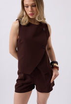 Side Button Woven Brown Vest