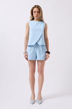 Side Button Woven Baby Blue Vest