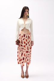 Patterned Beige Skirt with Side Slits