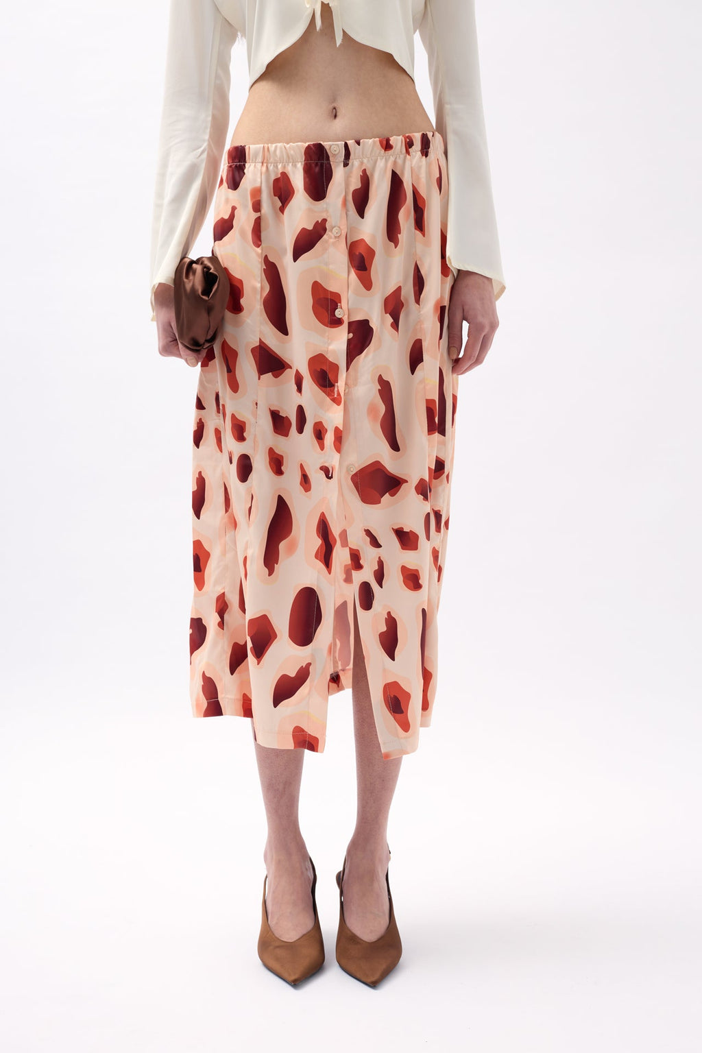 Side Slit Patterned Beige Skirt