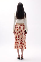 Side Slit Patterned Beige Skirt