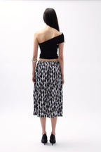 Side Slit Patterned Black Skirt