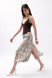 Side Slit Patterned Green Skirt