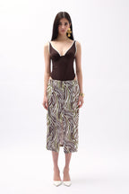 Side Slit Patterned Green Skirt