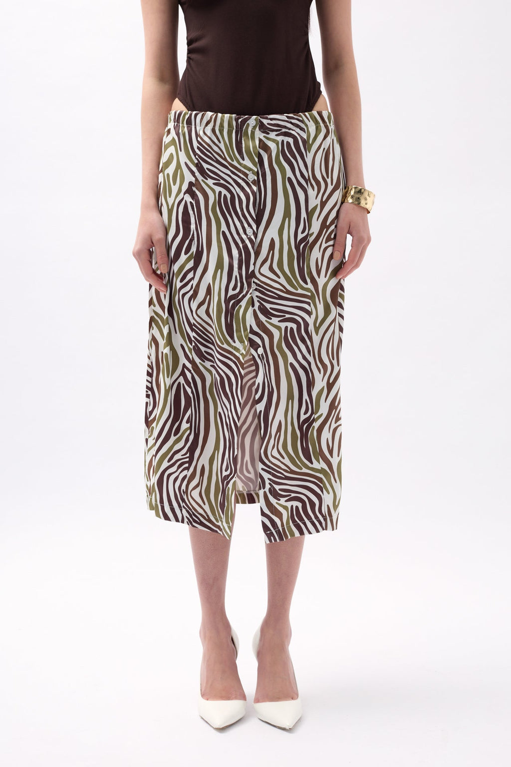 Side Slit Patterned Green Skirt